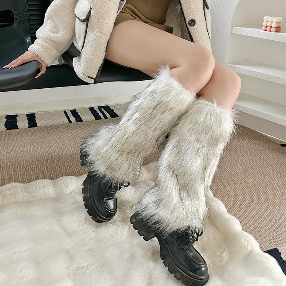 JK Imitation Fur Leg Warmers Y2k Boot Cover Cute Long Stockings  Women