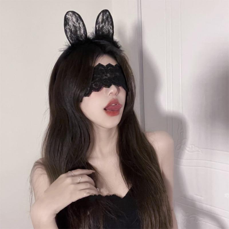 Lace Eye Mask Hairpin, Cute Rabbit Ears Hairband, Cat Ears Headband, Makeup Head Accessory