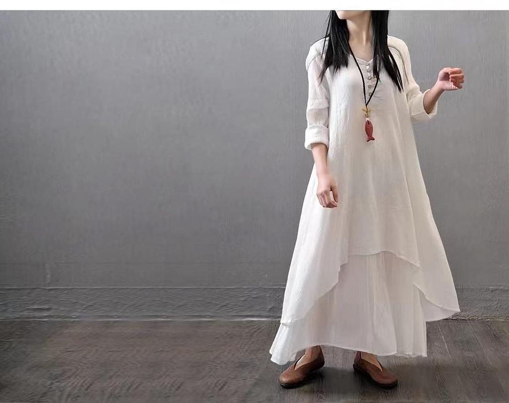 JINJUDUO Long Plus Loose Layered Maxi Long Size Women's Dress, Spring/Summer, Slimming, Size, Fit, Look, A-Line, Length, Sleeves, Linen-Like,