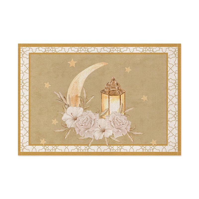 Ramadánové lněné prostírání Eid Mubarak Stolní ozdoby Muslimské islámské párty potřeby Lucerna Měsícní podložka Domácí dekorace