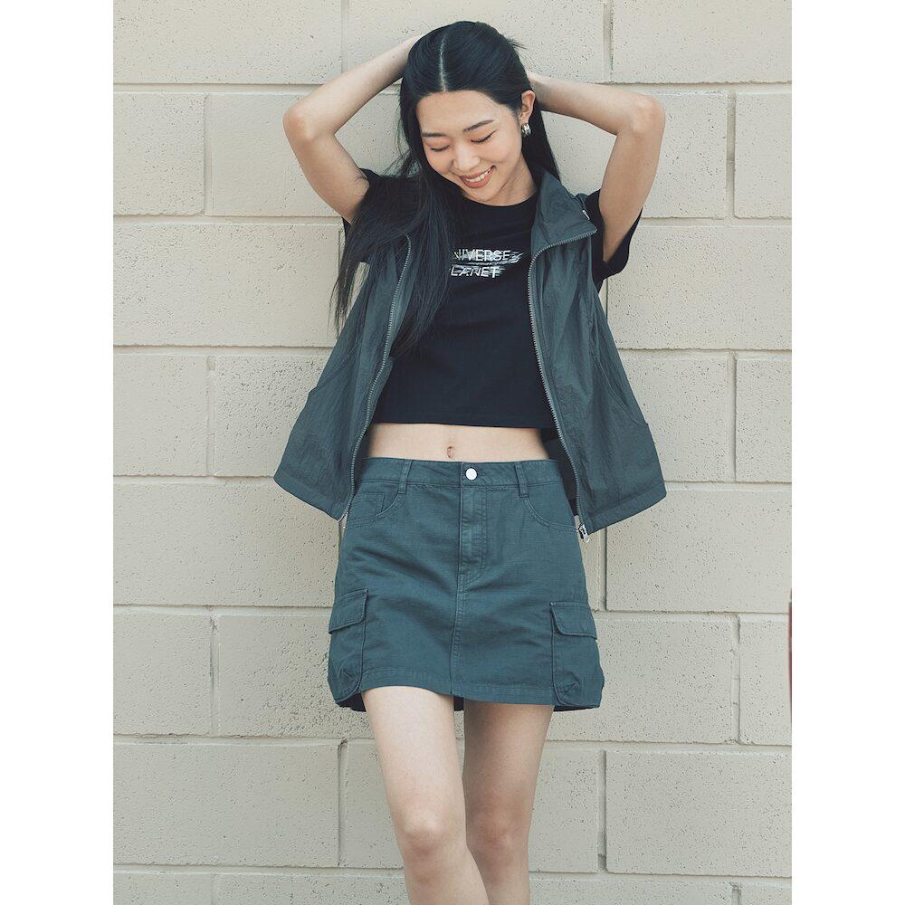 8SECONDS Garment Dyed Cargo Mini Skirt Ash