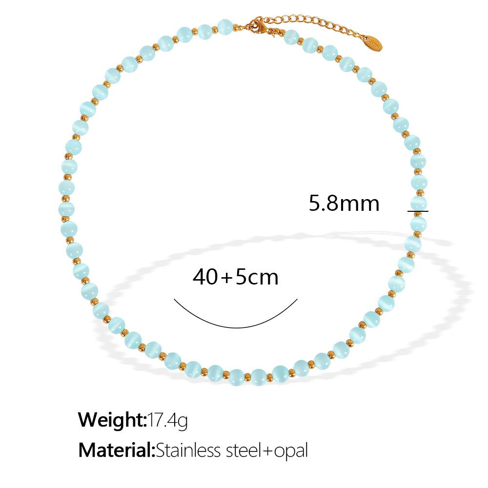 Popular Multi-Color Opal Beaded Titanium Steel Necklace Light Luxury Elegant Temperament Collarbone Chain Jewelry