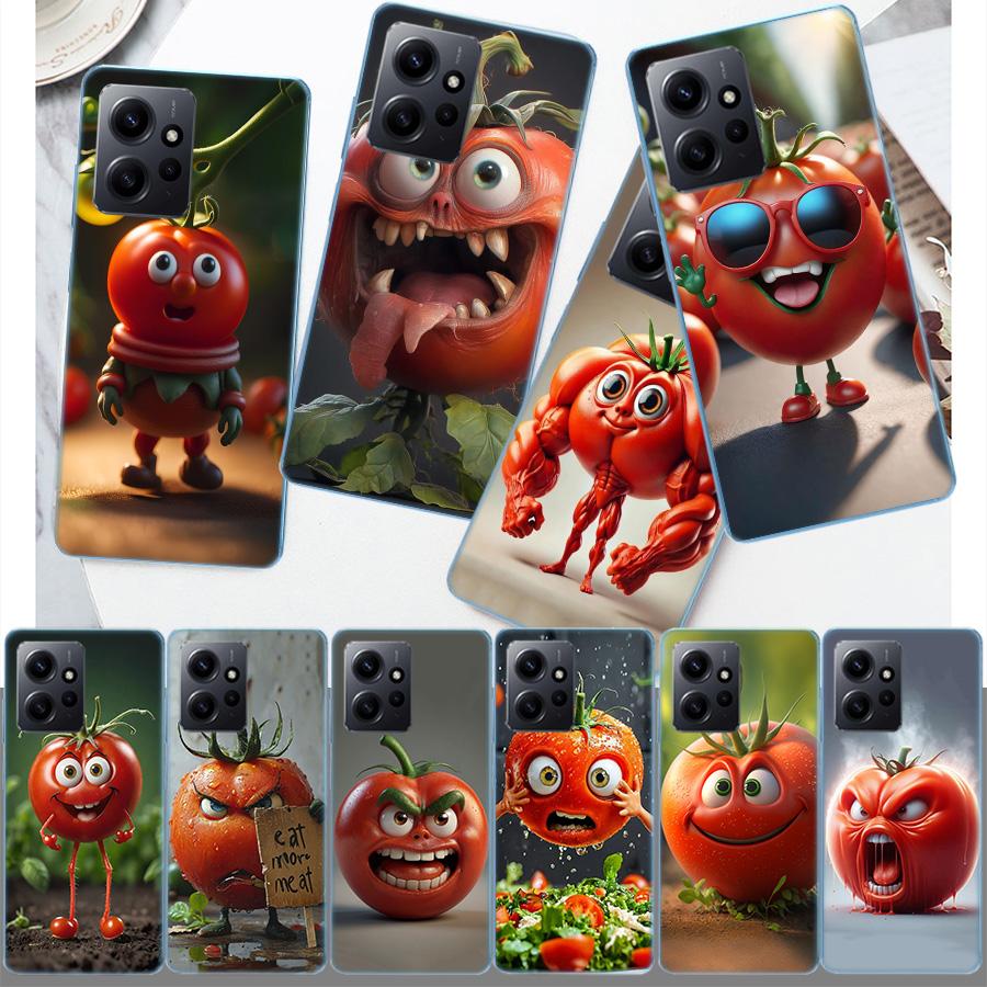 Angry Tomatoes Phone Case For Redmi 12 13C 12C 15C 9 10 10C Note 13 Pro Plus 14 15 Pro 9T 9C 9A TPU Soft Cover Clear Cell Cases
