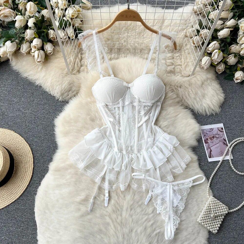 Krajkové Sexy spodní prádlo Kostýmy Ženy Transparentní Camis Podprsenka bez ramínek $ Krátké kostýmky Móda Retro Soupravy krátkých letních podprsenek