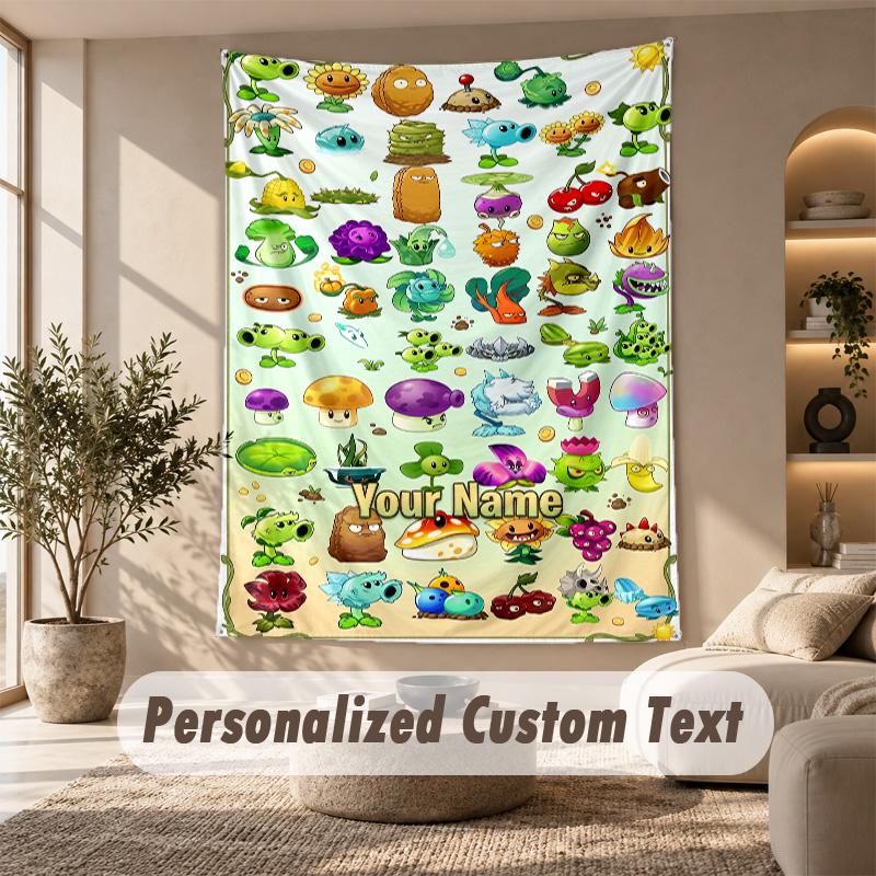 Plants Vs. Zombies Tapestry, Personalized Custom Text, Wall Hanging Tapestry For Living Room Home Wall Decor