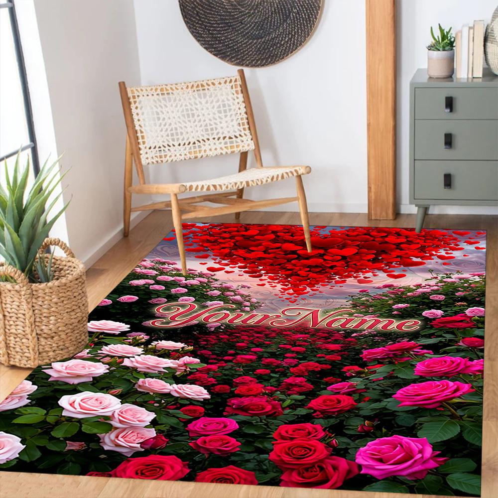 Rose Customize Your Name Floor Rug Office Rug Design for Living Rooms Balcony Study Room Foyer Antislip Carpet Decorate Offices Wedding Party Gift