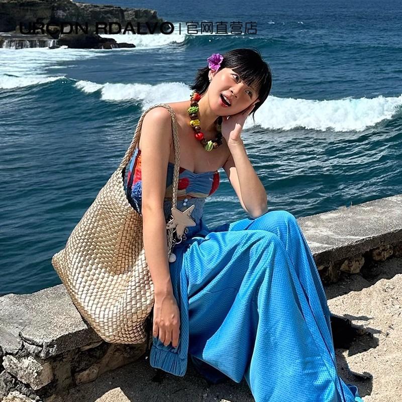 Premium sense niche design hand-woven bag large capacity tote bag casual lazy wind single shoulder underarm bucket bag