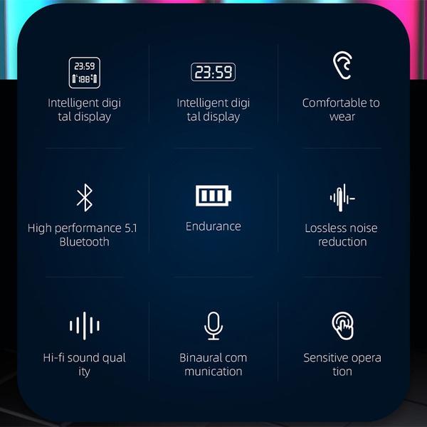 2024 Noise Cancelling CVC 8.0 Wireless Bluetooth 5.1 Earphones Touch Control Stereo Bass Headphones for Android/IOS with LED Display Charging Box