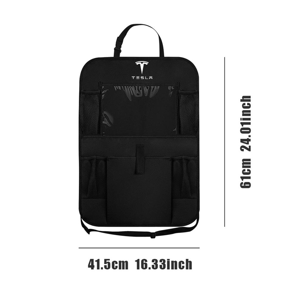 Multi Pockets Car Seat Back Large Capacity Storage Bag Protector Anti-Kick For Tesla TM3 TMX Model S X Model 3 Model Y Decals