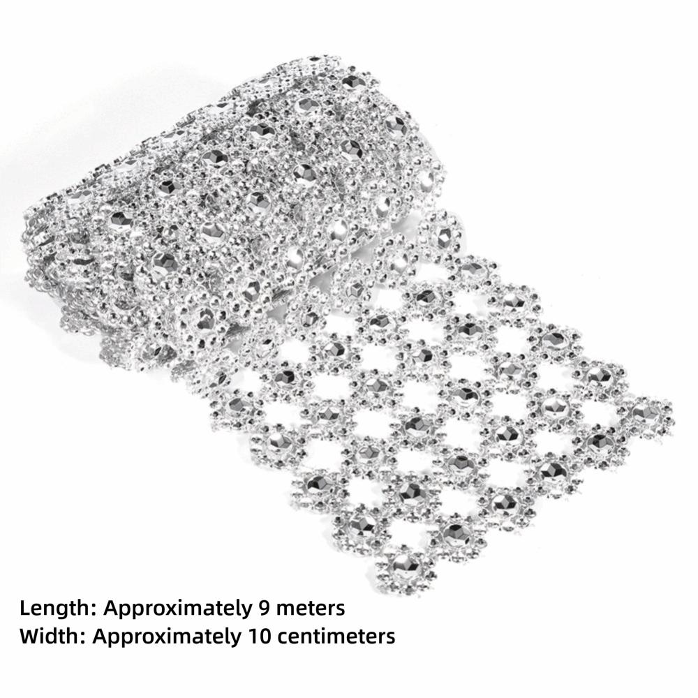 4 Inch Width Rhinestone Ribbon Silver Color Diamond Warp Ribbon  Arts And Crafts