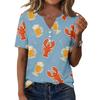 Women's Casual V Neck Short Sleeve Button T Shirt Lobster Print Lightweight Summer Top for Everyday Wear