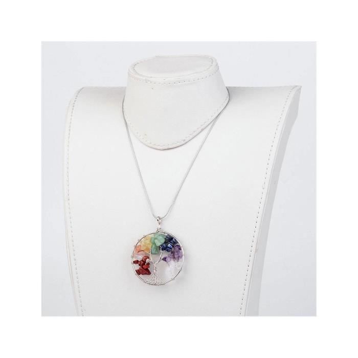 Collier - Arbre de vie - 7 Chakras - Métal hypoallergénique - Longueur 42cm - Pendentif 60x50mm