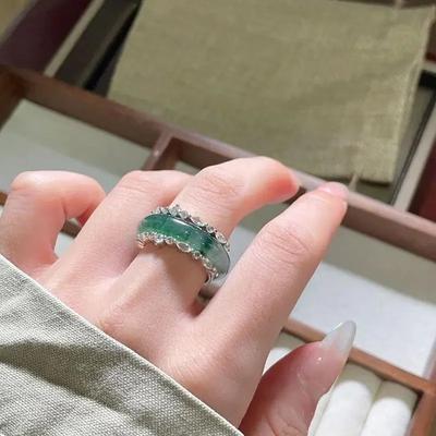 Vintage Original Design Fresh Ring Natural Chalcedony Floating Flower Rings for Women Sparkling Light Luxury Double Use Jewelry