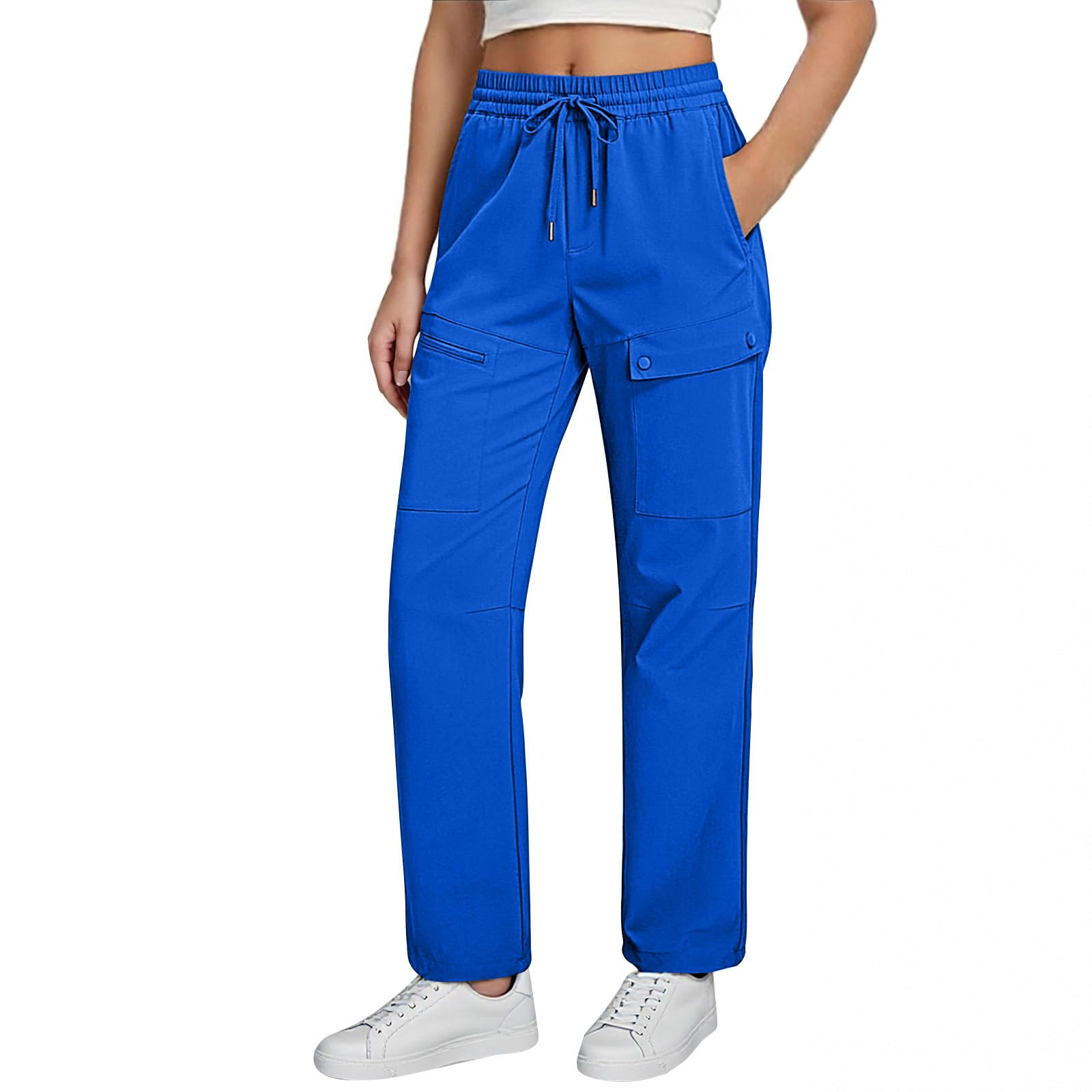 

Women Casual High Waisted Wide Leg Beach Vacation Pants With Pockets M синий