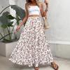 Damen-Maxirock mit kleinem Blumenmuster, elastischem hohen Bund, fließender A-Linie, lässig, Sommer, Strand, langes Sommerkleid, Unterteil