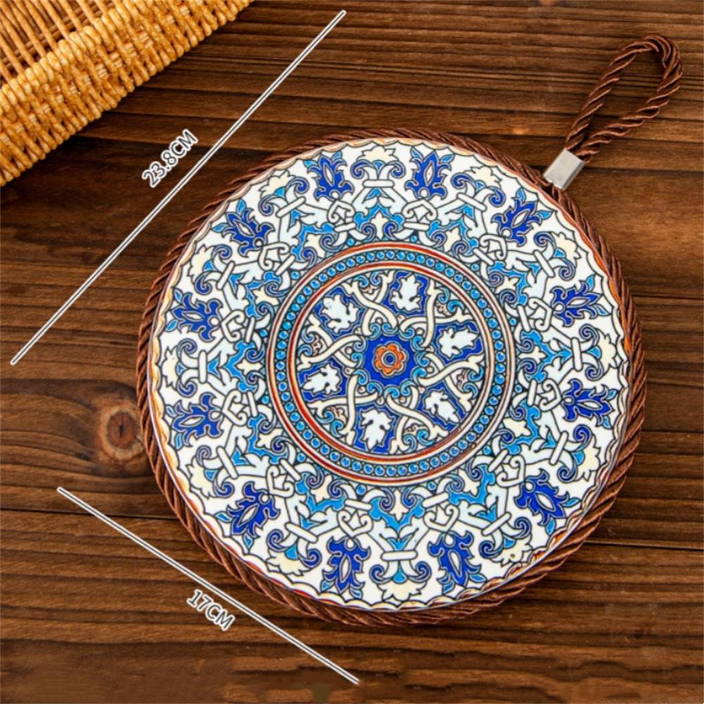 1pcs Ceramic Insulation Pad Ceramic Surface and Cork Bottom Construction with Hanging Rope Suitable for Serving Plates Cups Pans