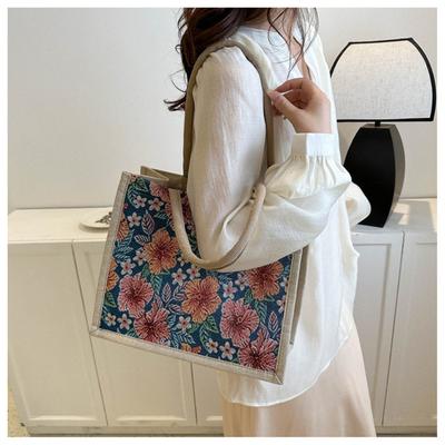Fashion Women Tote Bags Aesthetic Color Casual Handbag Shoulder Bag Large Capacity Cotton and Linen Reusable Shopping Beach Bags