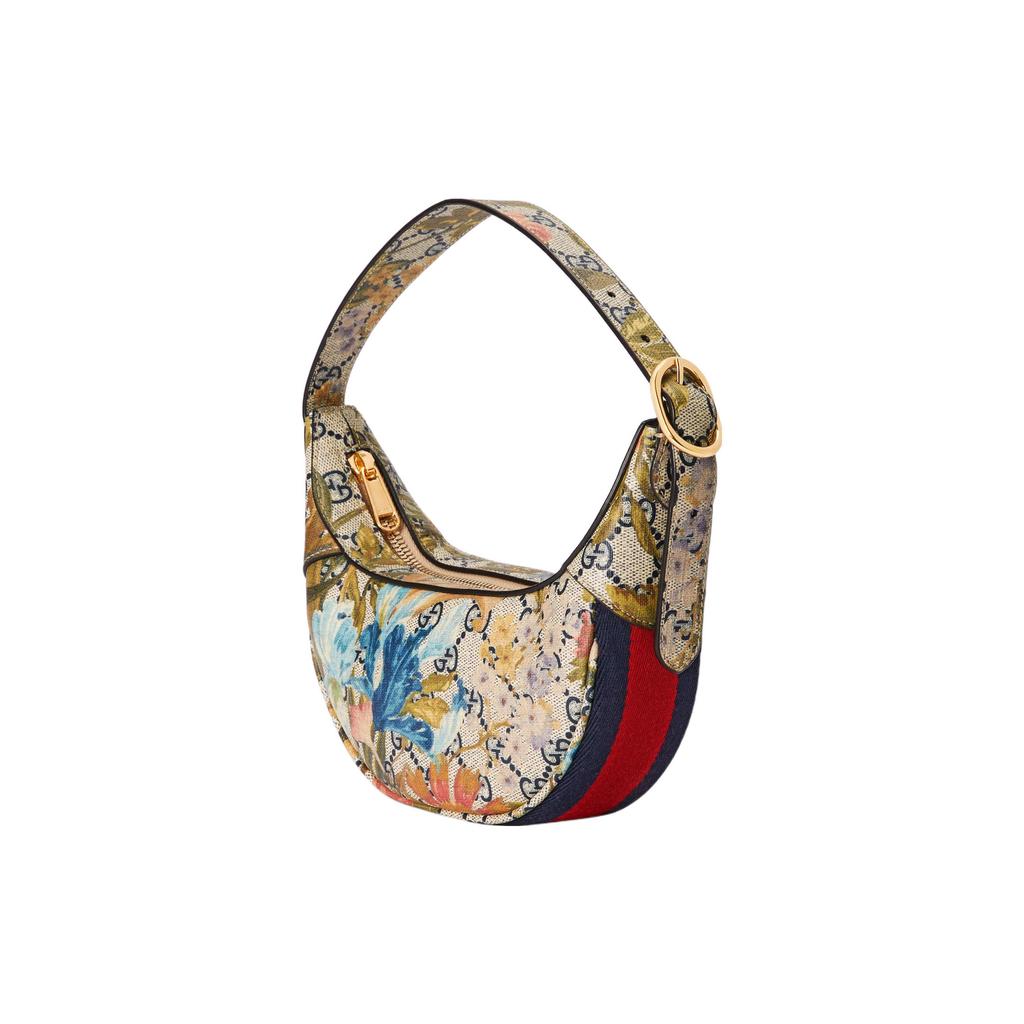 Gucci GG Supreme Floral Print Hobo Shoulder Bag With Gold Hardware For Women Daily Use