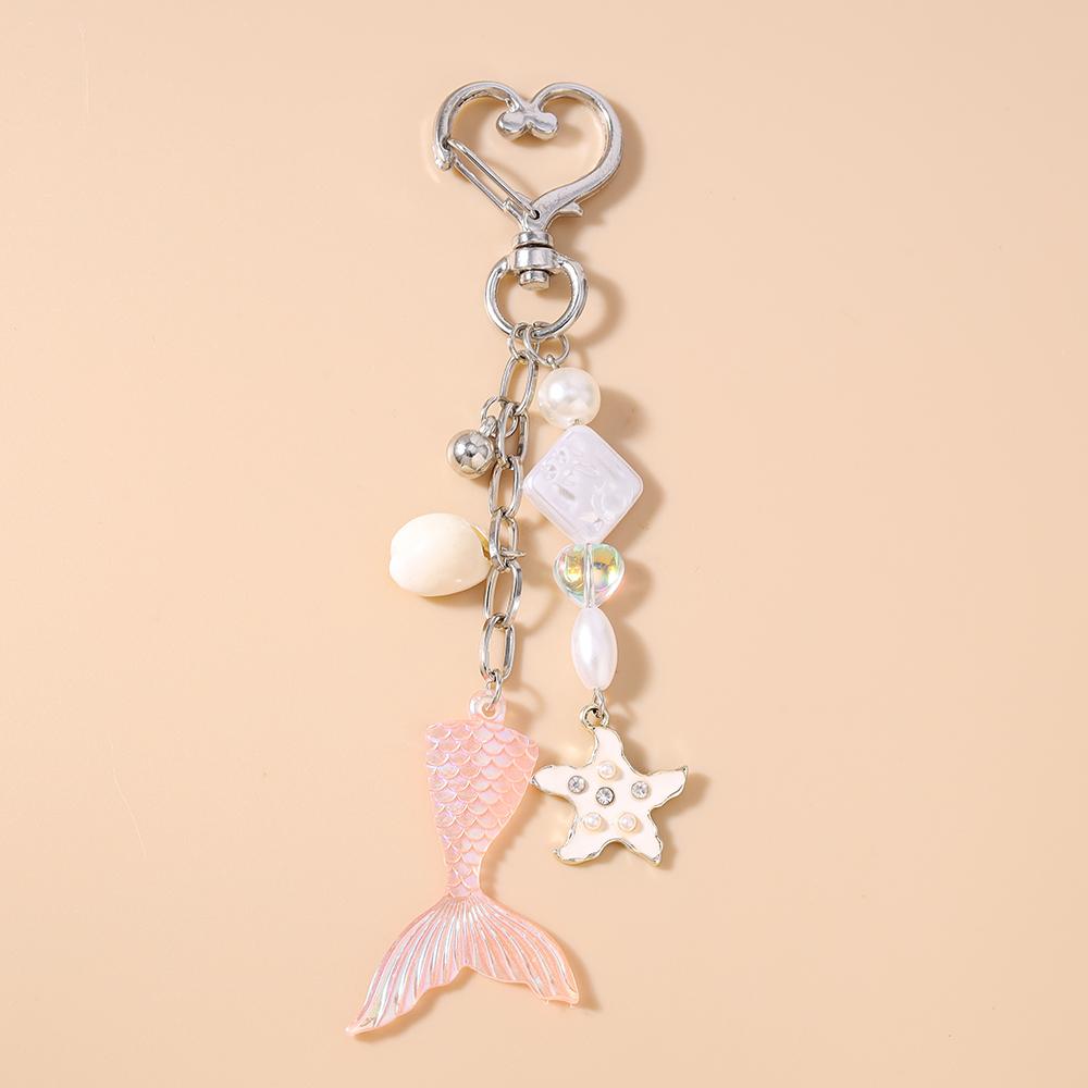 Pretty Mermaid Keychain Women Girls Conch Shell Starfish Key Ring Pendant for Handbag Decor DIY Key Chain Gifts