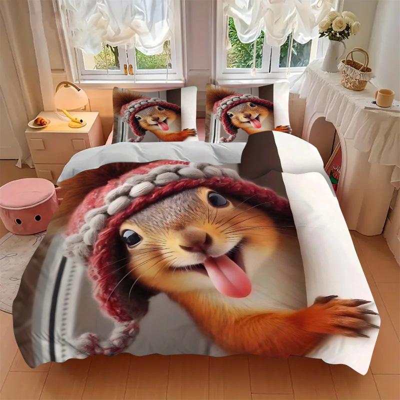 3pcs Anime Squirrel Bedding Set - Includes One Quilt Cover and Two Pillowcases (No Core) - Home Decor, Festival Gift, Polyester Fabric, Cart