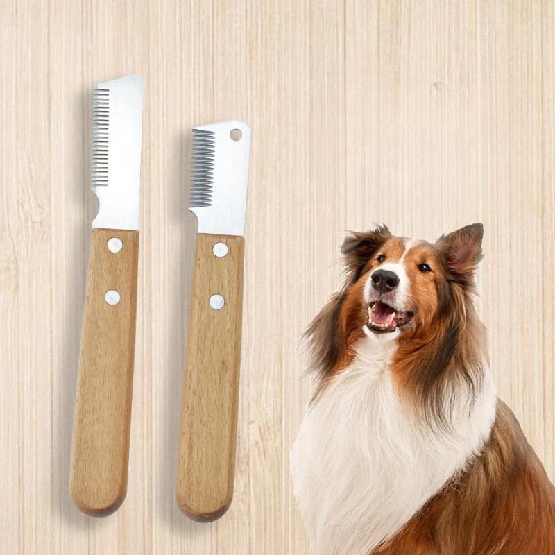 Spazzola per Toelettatura Professionale Cane Acciaio Inossidabile Manico in Legno Coltello Strippante Rimuovi Peli Animali Accessori Pinzatura