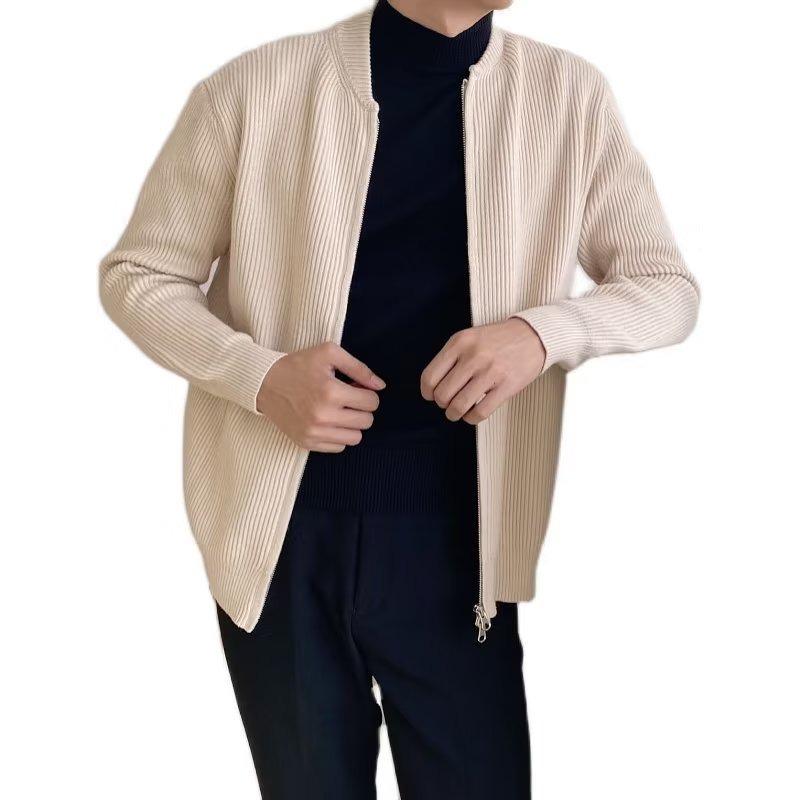 

Мужской однотонный вязаный кардиган осень/зима 2024 года: Модный, повседневный, универсальный, круглый вырез, доступны большие размеры 2XL абрикосовый