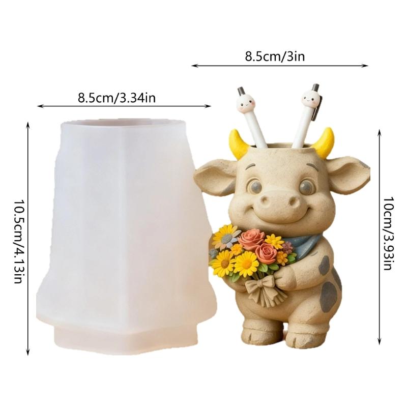 Flexible Silicone Cow Shape Planter Mold For Resin Art Concrete Cement Casting And Decorative Candle Container