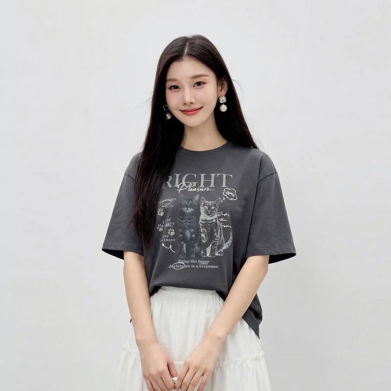 Qiushui Yiren Women s Casual Drop-Shoulder Print T-Shirt M