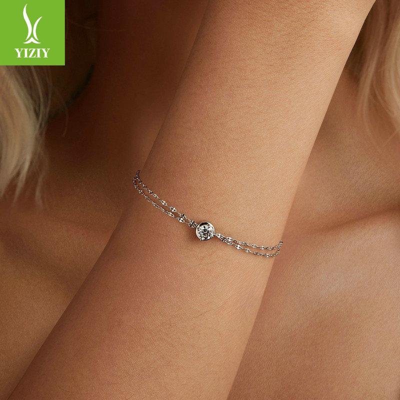 50 Points Moissanite Double-Layer Bracelet, Simple Classic Sparkling S925 Sterling Silver Moissanite Bracelet