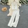 Summer Women Knitted Sweater Tracksuit Sleeveless Big Gold Button Tank Vest Tops and Wide Leg Pant Two Piece Set