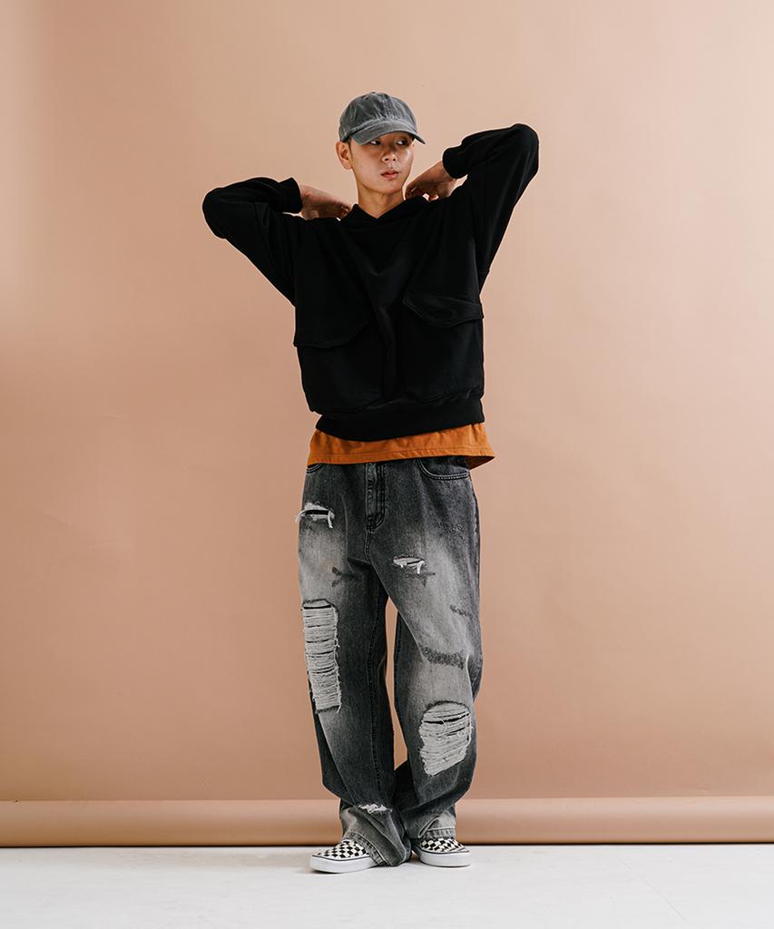 Big Pocket Pigment Hoodie Black Jjhd9162