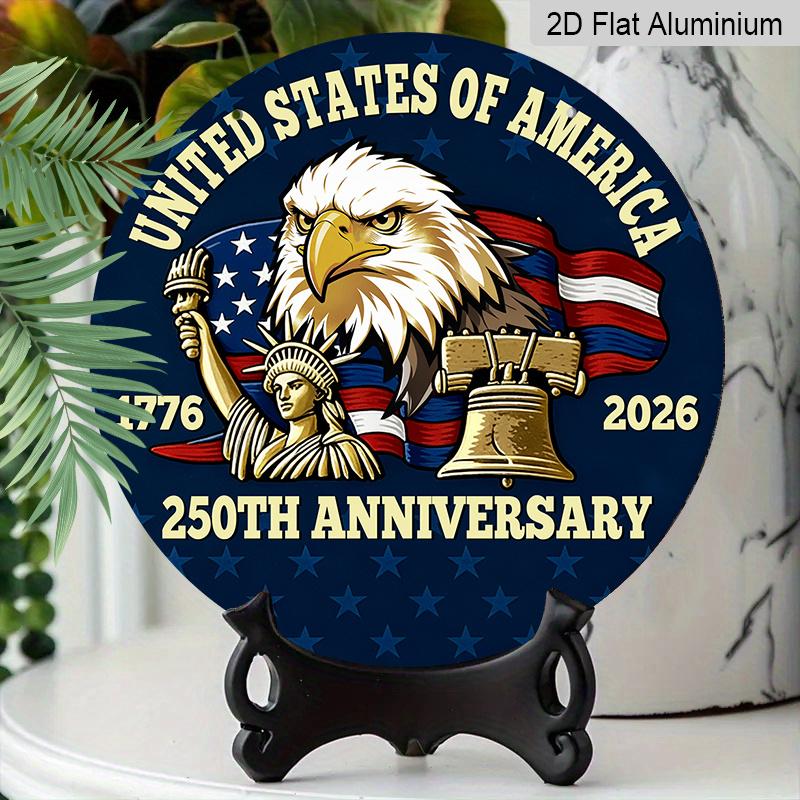 2D Flat 1pc Aluminum Independence Day-Themed Wall Decor 7.87 inches x 7.87 inches Patriotic Decor Suitable for hanging on front doors, porches, and