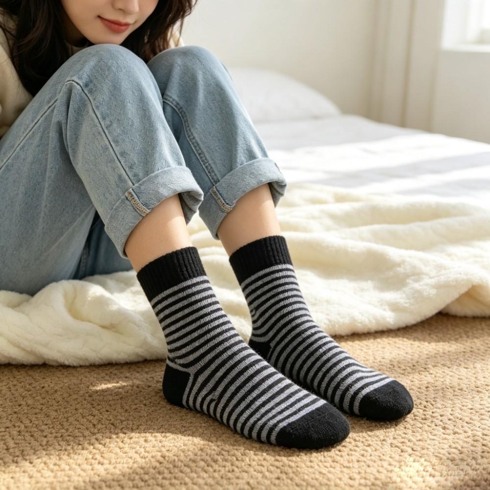 Thermal Fleece Lined Thick Crew Socks Striped Pattern Fleece Lined Socks  Cold Weather