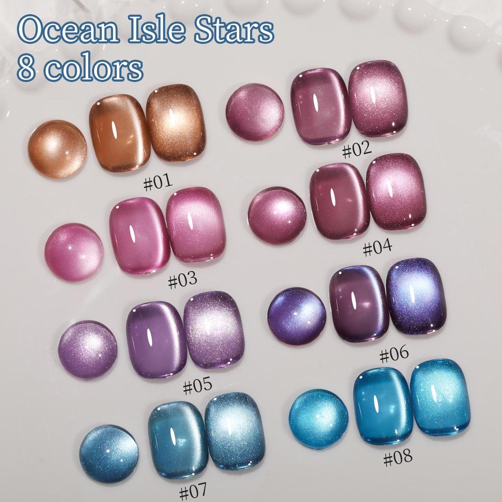 Galaxy Starlight Ice Blue & Purple Cat Eye Sea Glass Crystal Manicure Gel 2025