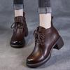 Leather Women Ankle Boots Lace Up Designer Mid Heels Shoes 2025 Trend Retro Chunky Classic Oxford Shoes Winter Botas De Mujer