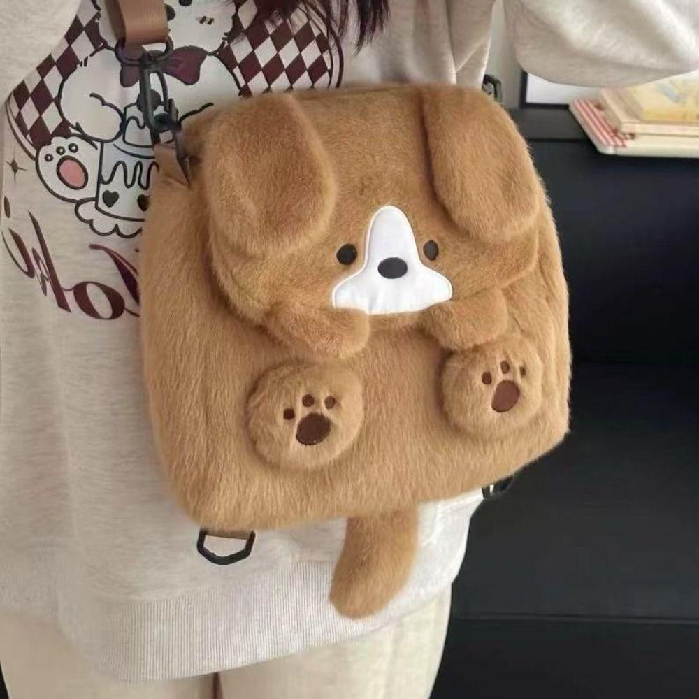Fashion Plush Backpack Cartoon Casual Shoulder Bag Puppy Bag Women