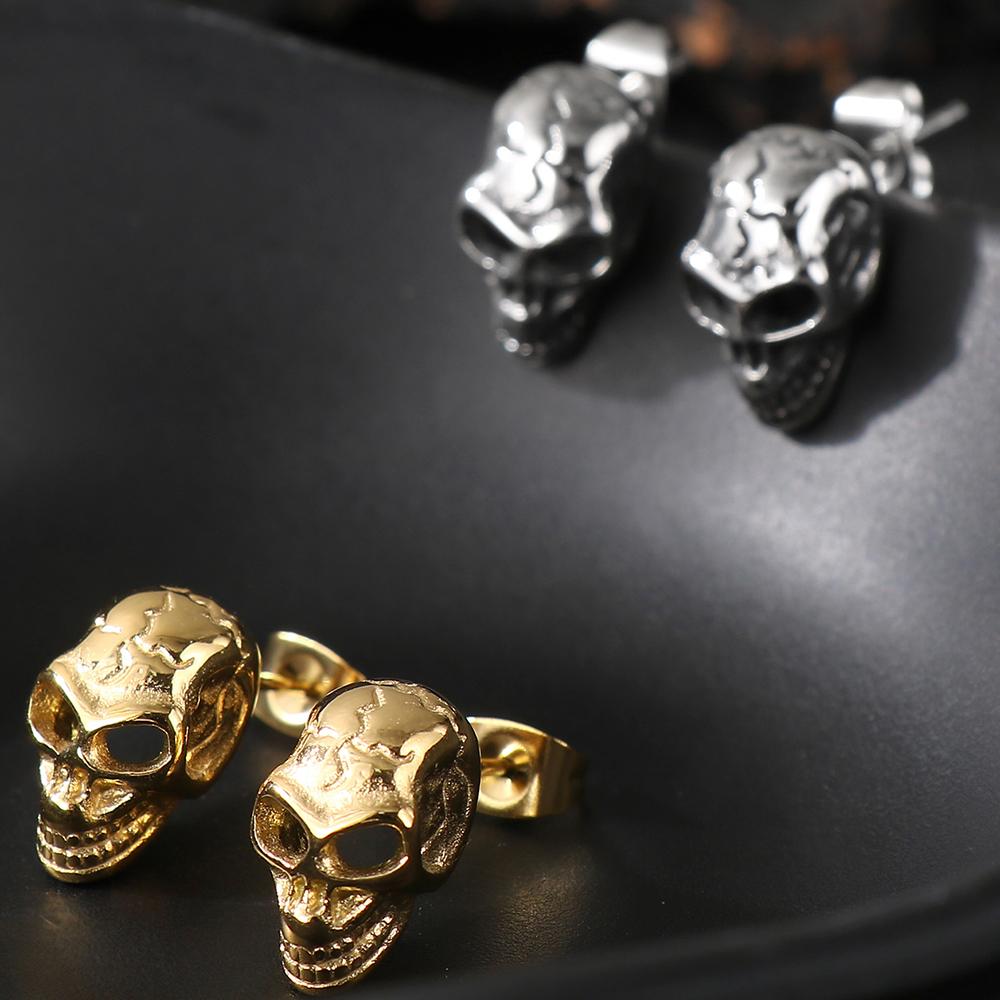 Solid Stainless Steel Women's Earrings Woman Man Punk Rock Skeleton Jewelry Accessory Gothic Skull Head Stud Earrings for Men