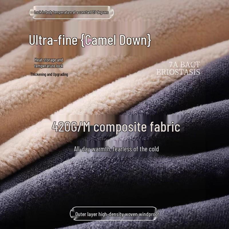 Men's Gray Thermal Camel Hair Leggings with Fleece Lining - Thick, High Elasticity, Tight-fitting, Warm Winter Cotton Pants