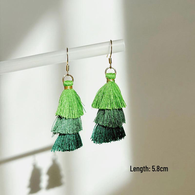 

Gradient Tassel Christmas Tree Earrings - European/American Holiday Ear Jewelry 2024
