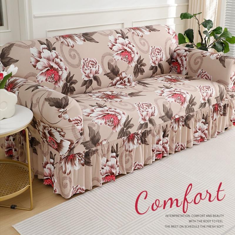 Full Wrap Stretch Milk Silk Sofa Cover Anti-Slip Skirt Style Sofa Protector Nordic Home Furniture Elastic Fitted Sofa Cover
