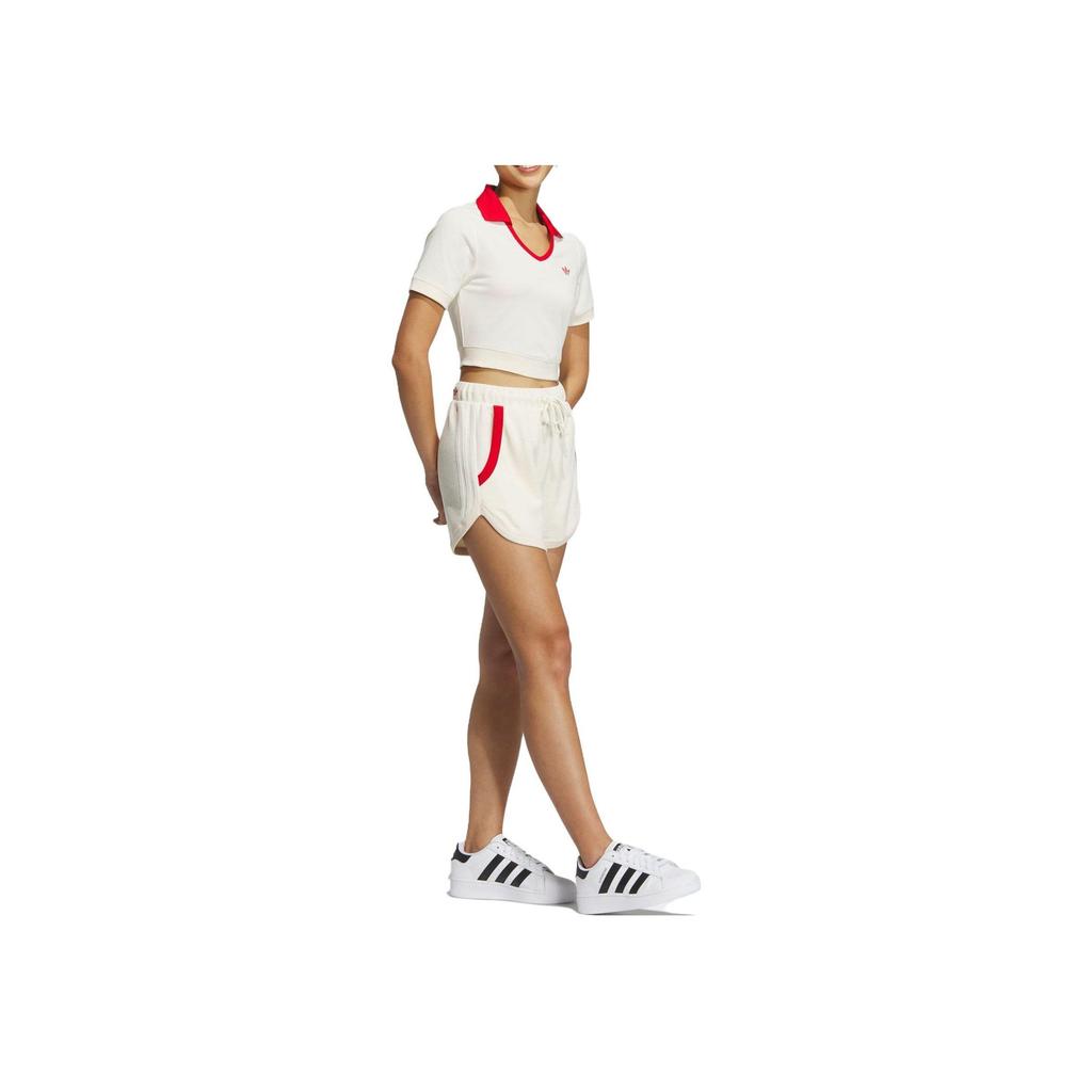 adidas Originals X Sans titre AE23 Polo Court à Col V Contrasté Femme Hauts Blanc cassé IN1082