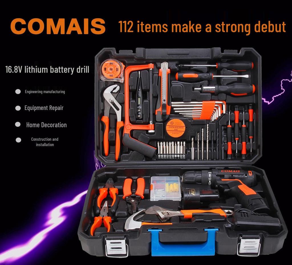 Cordless Drill & Electric Screwdriver Set with Lithium Battery - Complete Hardware Toolbox & Power Tools Gift Set