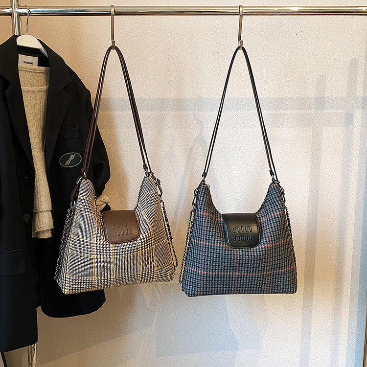 2025 Winter Tweed Shoulder Bag: Woolen Plaid Tote