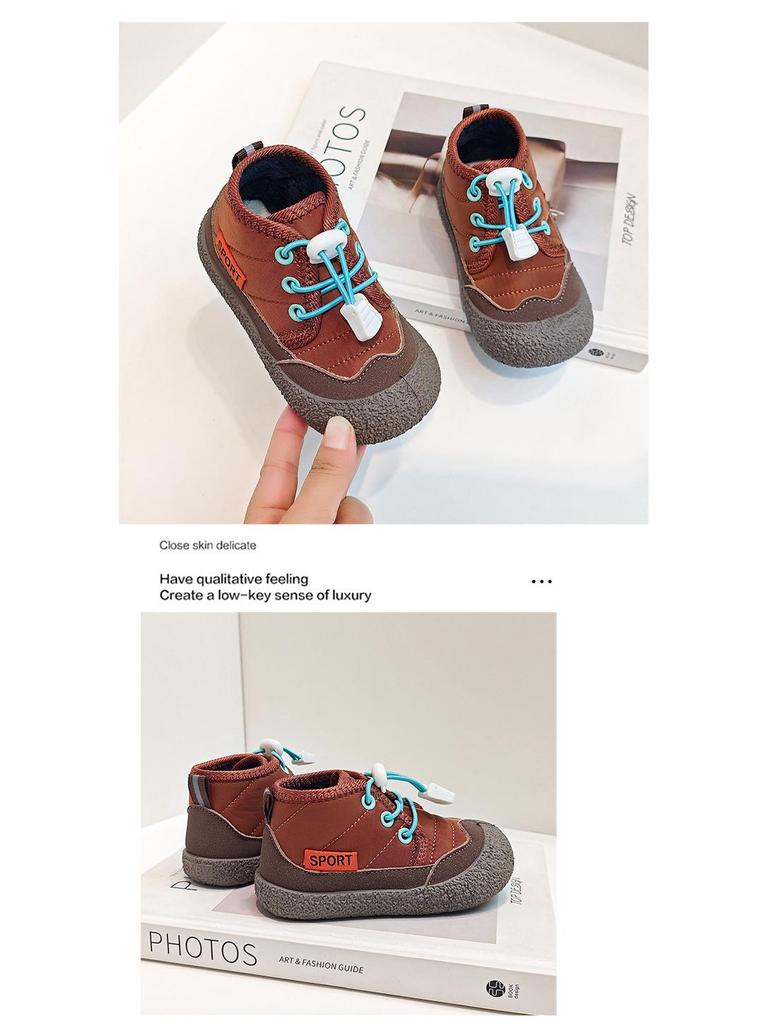 Pantofi de Bumbac Block de Culoare pentru Copii Mici Toamnă/Iarnă - Ghete Scurte Căptușite cu Lână pentru Fete și Băieți