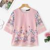 ZANZEA Women Casual Round Neck 3/4 Sleeve Floral Print Stripe Blouse
