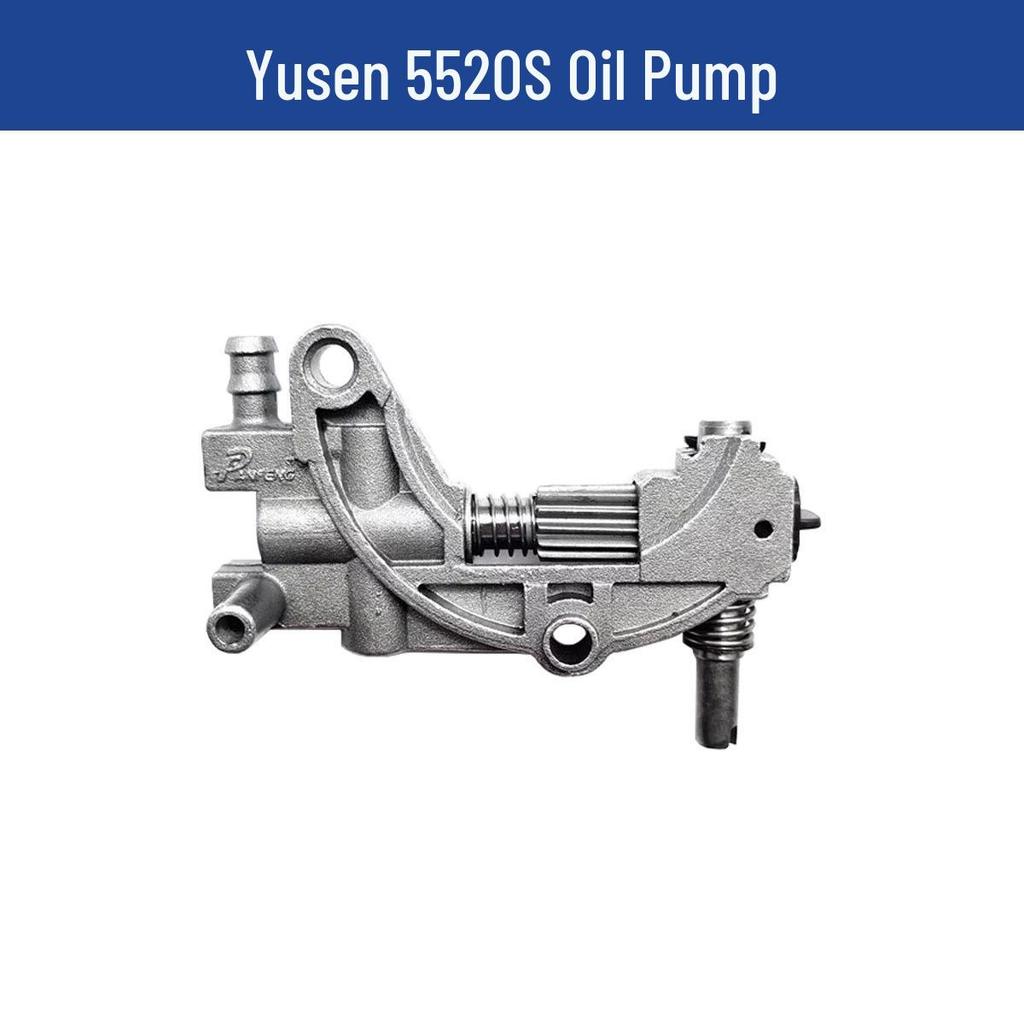 Yusen Chainsaw 5520 Parts: Cylinder, Carburetor, Clutch, Drive Disc, Pull Starter, Ignition Coil, Air Filter.