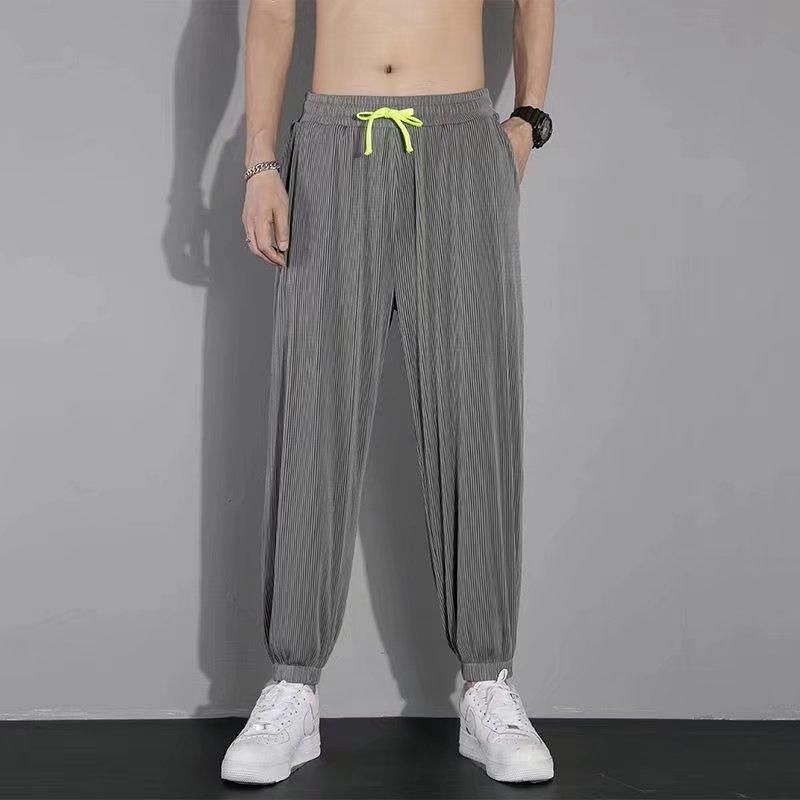Herren Casual Hose Neue Sommer Dünn Trendig Locker Große Größe Gerade Vertikal Eis Seide Hose