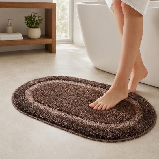 Oval Bathroom Rug, Microfiber Soft Highly Absorbent Bath Rug, Non-Slip Plush Fluffy Door Mat for Shower Bathtub Sink Entrance
