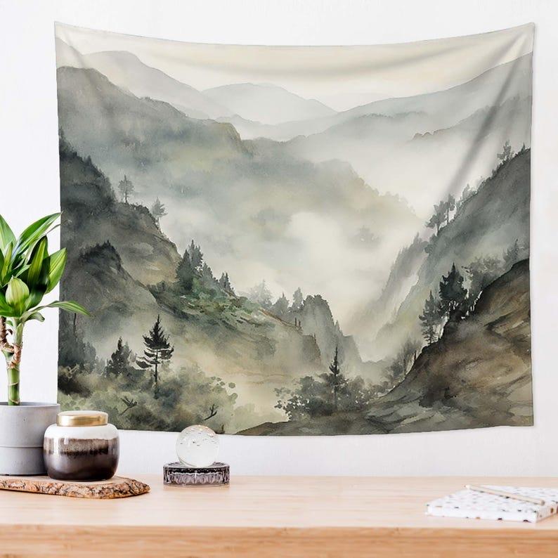 Watercolor Pine Tree tapestry 75x100