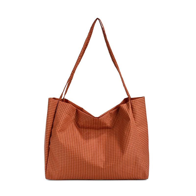 

Versatile Plaid Oxford Shoulder Bags for Women Large Capacity Ladies Shopping Tote Bag Portable College Student Book Handbags помаранчевий